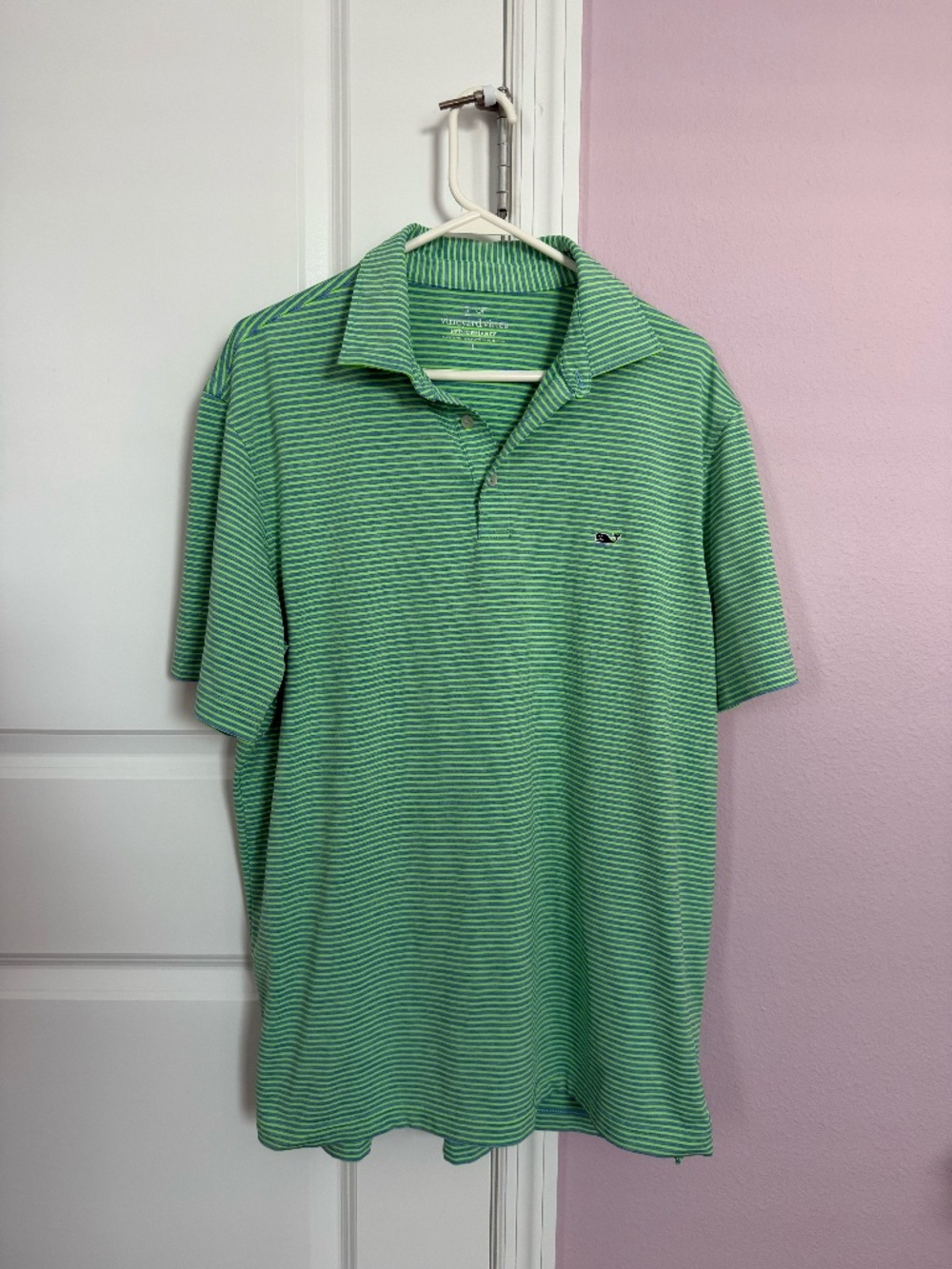 Vineyard Vines Performance Polo – Men’s Large – Green & Blue Strip